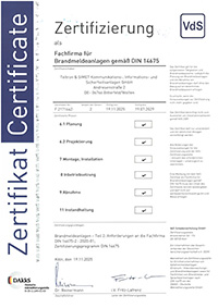 Fachfirma f&uuml;r Brandmeldeanlagen gem&auml;&szlig; DIN 14675